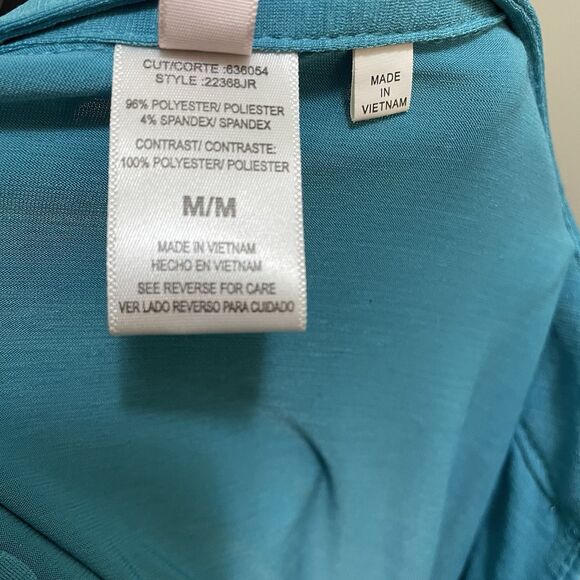 Three Pink Hearts Turquoise Babydoll Blouse Ruched Pleated V-Neck Women's Medium - Picture 6 of 8